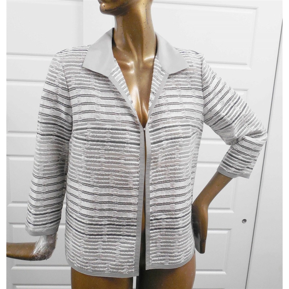 LaFayette 148‎ Gray Silver Striped Jacket sz M $598rt